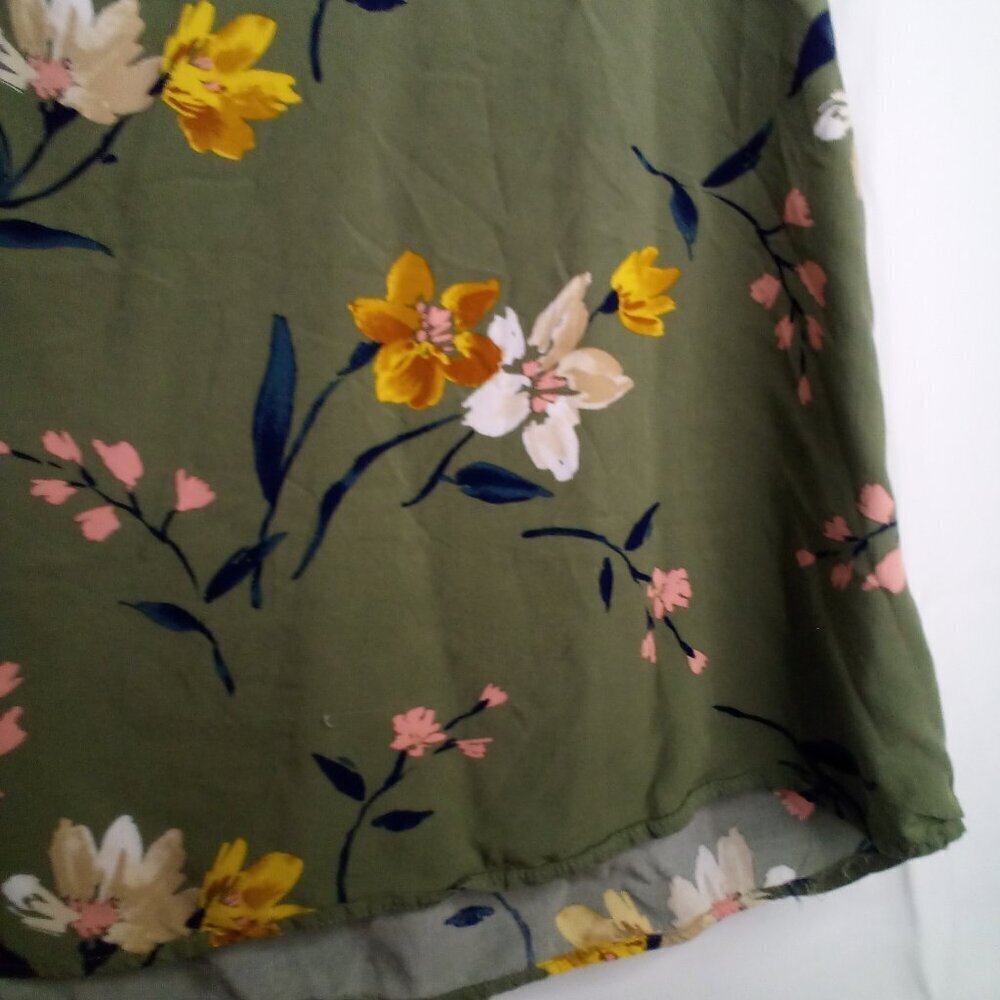 Old Navy Shirt Blouse Women S Short Sleeve Tropical Floral Green - Picture 5 of 14